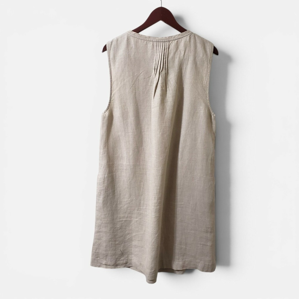 Garnet Hill Linen Pintuck A-line Shift Dress Oatmeal Beige Womens Size 18 - Picture 4 of 10